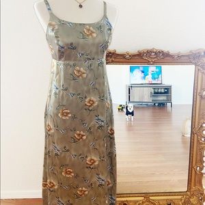 SOLD Satin Green Floral Maxi Dress